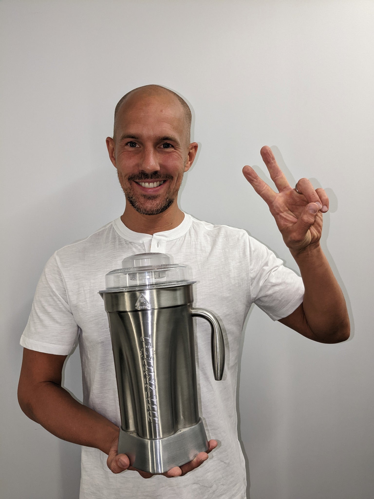 Ingo Schiermann holding a TORNADO blender